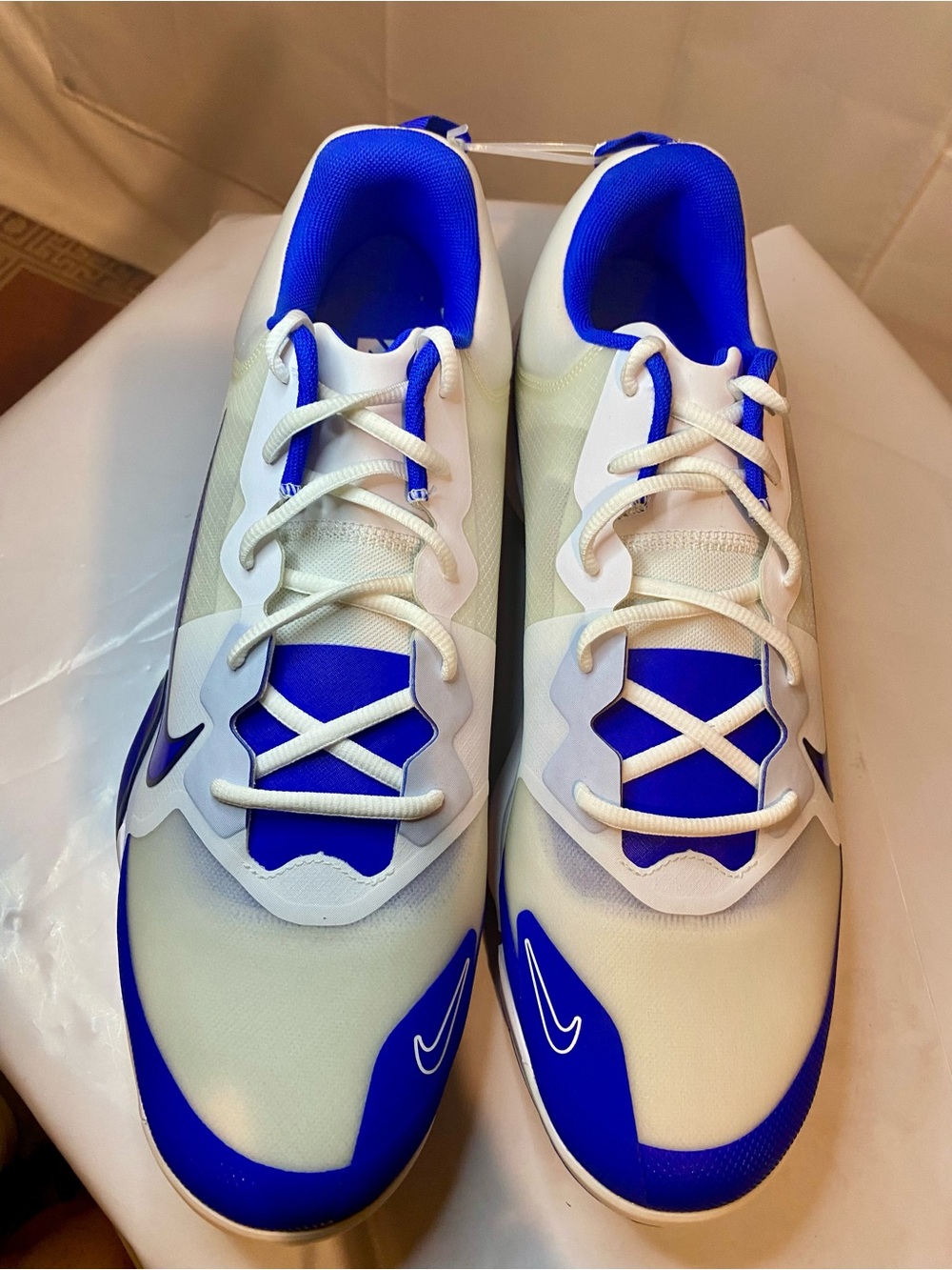 Nike Men’s Force Zoom Trout 9 Size 15 White Blue Baseball Metal Cleats